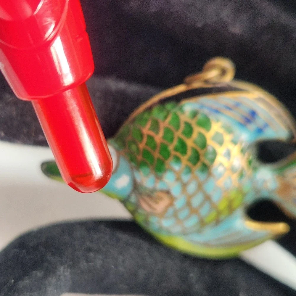 Vintage‎ Cloisonne Enamel Fish Pendant Blue Green Tropical Charm Double Sided